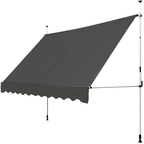 FANTASK Tenda da sole a morsetto, larghezza 300 cm, con manovella, regolabile in altezza, senza foratura, resistente ai raggi UV, impermeabile, tenda da sole (grigio)