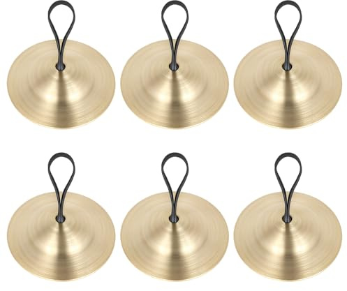 6 Stück Fingerzimbeln Mini Becken, Party Instrument Bauchtanz Finger Cymbal Messing Mini Brass Fingerzimbeln Mit Elastischen Band, Musikinstrument Zimbeln Kit für Tänzer Ball Party (3 Paar)