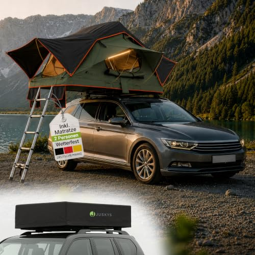 Juskys Autodachzelt Lago - Robuste Konstruktion, wasserabweisend & UV-Schutz, Autodachzelt, Camping, LED-Beleuchtung