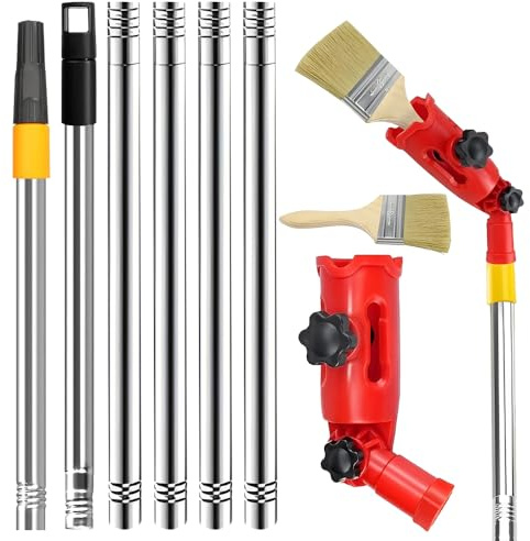 KBIBCK Multiangle Paint Brush Extender Holder, Extendable Paint Brush, 1.7m Paint Roller Extension Pole with Paint Brush, 180° Rotation Paint Roller Extension Pole fits Most Rollers and Scrapers (Red)