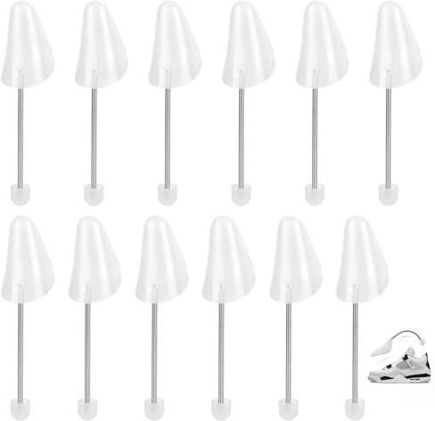 Axincardarm 6 Pairs Plastic Shoe Trees Adjustable Plastic Shoe Shaper with Flexible Spring White Shoe Stretchers for UK 6-9.5/EU 39-46​