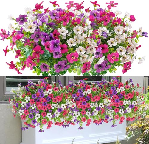 Zliger Lot de 9 bouquets de fleurs artificielles de 3 couleurs, bouquet de fleurs artificielles, décoration dans un vase, fleurs artificielles d'extérieur, pour jardin, maison, jardin, mariage