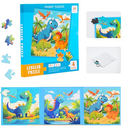 Dinosaurier Spielzeug ab 3 4 5 6 7 8 Jahre - 25/30/36 Pcs Magnetspiel Puzzle Montessori Spielzeug ab 3-9 Jahre Puzzle Dinosaurier Reisespiele Kinder Geschenke für Jungen Mädchen Geburtstag Weihnachten