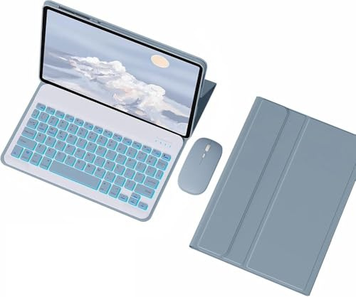 Étui clavier pour Redmi Pad 2 2025, rétroéclairé 7 couleurs, clavier sans fil magnétique détachable,Bleu