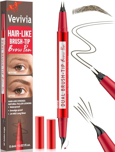 Vevivia Augenbrauenstift - Eyebrow Pen with Dual-Brush-Tip & Curved Tip for Natürliche Augenbrauen, Precise Hair-Like Strokes for All Brow Types, Last All-Day Brow Makeup, Brown
