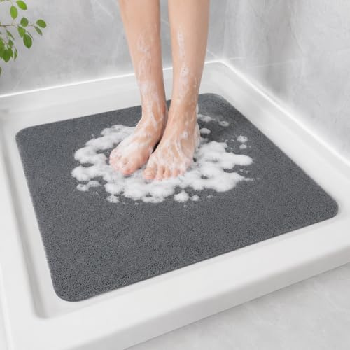 Rutschfeste PVC-Badematte, schnell trocknend, weich, waschbar, Duschmatte für Innendusche oder Badewanne, rutschfeste Badezimmermatten für Boden, große saugfähige Badematten (grau, 60 x 60 cm)