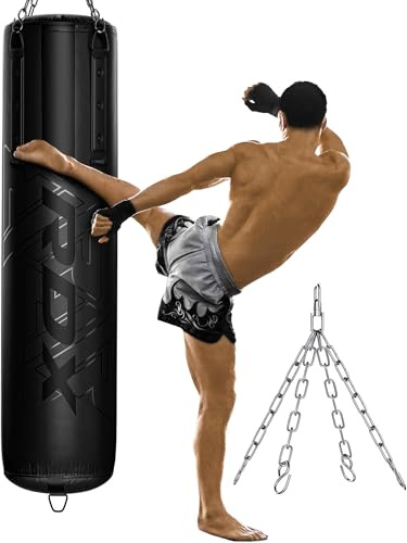 RDX Heavy 5FT Punch Bag Pro Training 2PC 3PC & 4PC, 25KG Pre Filled with 50KG Max Filling Capacity, Boxing Bag Set with Gloves, Bracket, Hanging Steel Chain, MMA Kickboxing Muay Thai BJJ Home Gym
