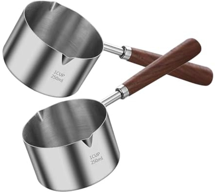 LABRIMP 2 piezas Mini Cacerola Inoxidable con Mango de Madera y Vertedor Olla Portátil para Salsas y Leche Resistente y Fácil de Limpiar para Cocinas Pequeñas y