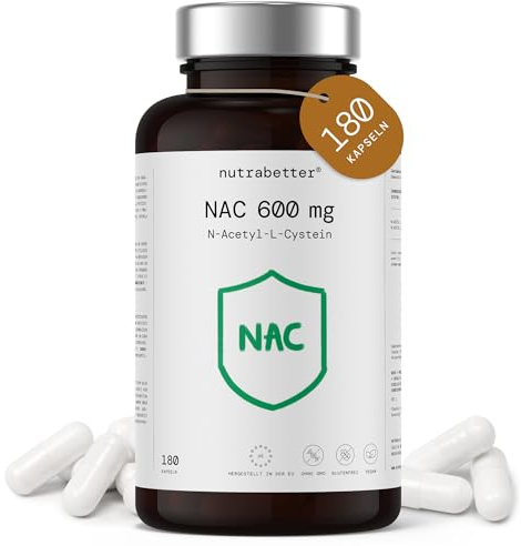 NAC N-Acetil-Cisteína 600mg | 180 Cápsulas Veganas - Suministro para 6 meses | NAC 600mg de Alta Pureza | Antioxidante y Precursor del Glutatión | Apoyo Hígado y Detox Natural | nutrabetter®