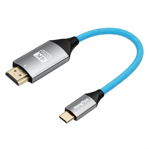 HangTon USB Typ-C auf HDMI Kabel 4K 60P für Laptop Kamera zu HD TV Monitor Projektor Display, Canon EOS R5C R6, iPhone 15/16, Atomos Ninja V, Portkeys, blau geflochten, 20 cm