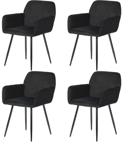 EGGREE Esszimmerstühle 4er Set Samt Stühle mit Armlehnen Gepolsterte Küchenstühle Moderner Design, Hochwertige Stühle für Esszimmer Wohnzimmer mit Stabilen Metallbeinen Tragkraft 150 kg, Schwarz