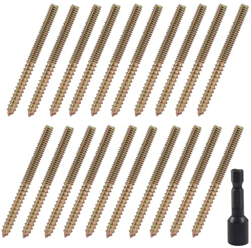 Litoexpe 20 Pcs 1/4-20 x 3 Inch Hanger Bolts Double Headed Bolts with Driver Self Tapping Screw Furniture Accessories for Wood Joint