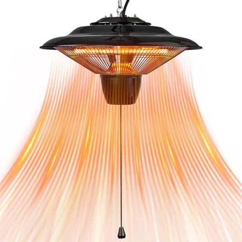 Patio Heater, 1500W Outdoor Heaters for Patio Ultra-Quiet Electric Heating Lamp Waterproof with 2 Heating Levels Overheat Protection, Ceiling Mounted Heater for Porch, Garage, Balcony