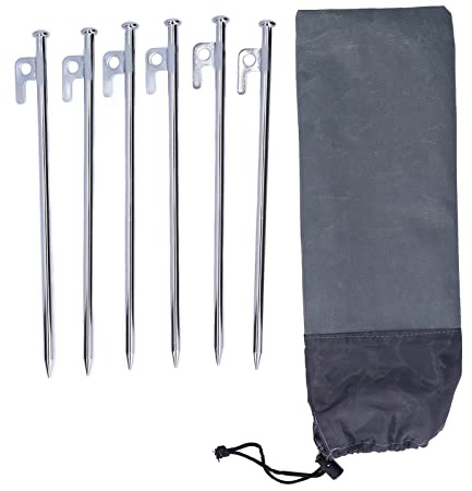 Zeltheringe, strapazierfähig, Anti-Drop, Flachkopf-Design, Karbonstahl, 30 cm lang, für Outdoor-Camping, Wandern, 6 Stück, mit Aufbewahrungstasche