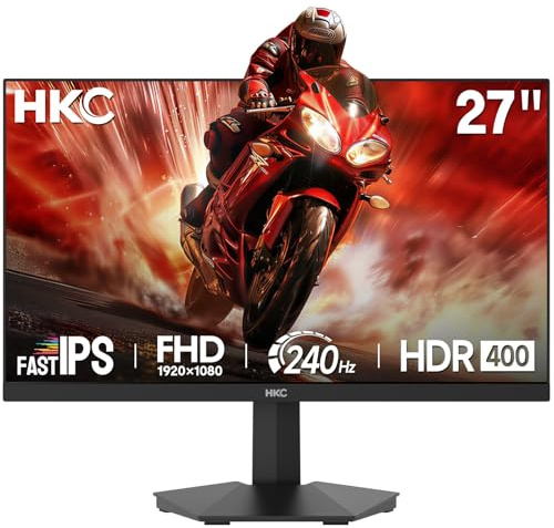 HKC 27 inch Gaming Monitor, 240Hz FHD, Fast IPS, 1ms MPRT, HDR400, 90% DCI-P3, Low Blue Light, VESA Compatible, HDMI 2.0 and DP 1.4 Ports, G27H3D