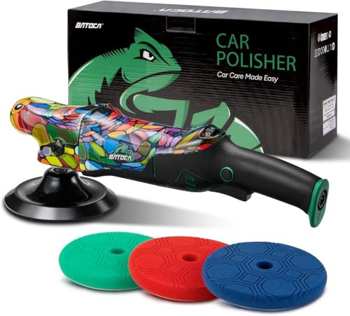 BATOCA P2 Rotary Car Polisher Buffer Sander 1000W 6inch Electric Polishing Machine for Car Floor Detailing Polish Buffing Variable 6 Speed 1000-3800RPM Detachable 8m Cable Side&D-Handle Soft Start
