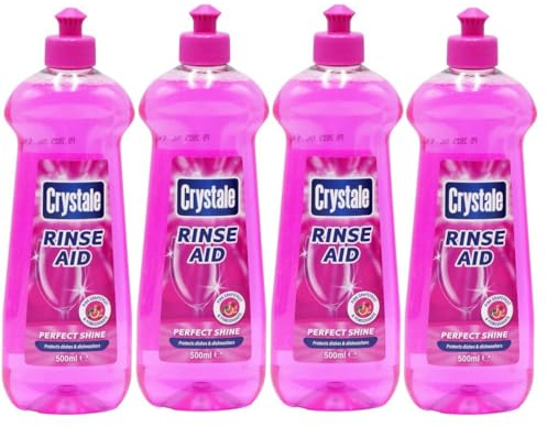 4 PACK X Crystale Dishwasher Rinse Aid Pink Grapefruit & Pomegranate 500ml – Streak Free Shine, Spotless Drying Formula – Protects Glassware & Dishwasher – Fresh Fruity Fragrance