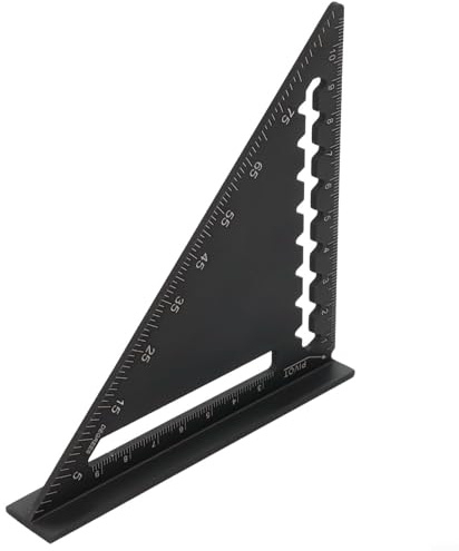 Righello triangolare con scala goniometro per migliorare, strumento essenziale per la lavorazione del legno e per il fai da te (nero)