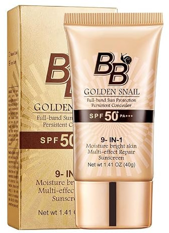 Vaethy Gold Snail BB Cream SPF 50, tonad dagkräm med solskyddsfaktor, 9-i-1 Foundation & Concealer, lätt konsistens, långvarig finish, CC Cream för naturlig hy (01# natural) (elfenben)
