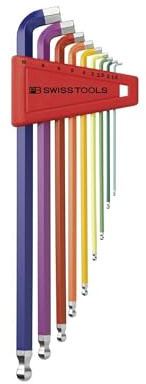 PB Tools PB 2212LH-10 RB Sechskantschlüsselsatz mit Kugelkopf, lange Stubby-Spitze, Regenbogenfarben – SWISS