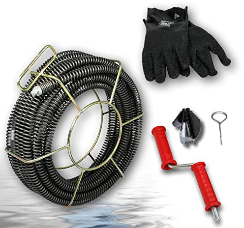 Drexl Profi Handrohrreinigungsspirale 22mm mit Handkurbel Rohre 100-150mm Ø | Spiralenset 22mm, Werkzeugset 22mm. Einsatz für Abflüsse Küche Bad Waschküche von 50-75 mm Spitzen Qualität - Made in Germany