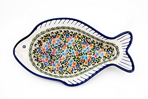 Bunzlauer Keramik Karpfen Auflaufform/Servierplatte Fisch 39.0x22.5x5.0 cm im Dekor DU182