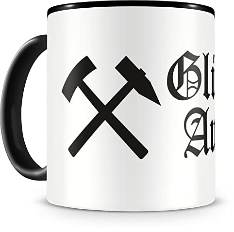 Samunshi® Schlägel und Eisen Glück Auf (C) Tasse Kaffeetasse Teetasse Kaffeepott Kaffeebecher Becher Ruhrpott Schalke 300ml schwarz