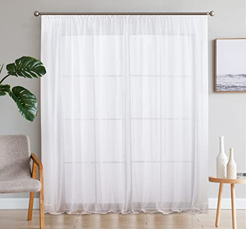SIMPVALE 2 Paneles Cortinas Visillos de Gasa con Ganchos de riel para Dormitorio Habitación Sala de Estar Balcón, Blanco, 140x245cm
