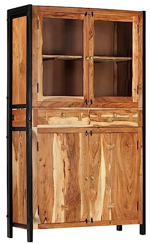vidaXL Sideboard Highboard Storage Kitchen Cabinet Buffet Server Bar Wine Cabinet Console Table for Dining Living Room Cupboard Solid Wood Acacia
