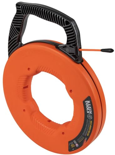 KLEIN TOOLS 56383 Cinta de pescado, extractor de alambre de fibra de vidrio multiranura con punta de nailon, carcasa y mango optimizados, 100 pies, naranja/negro