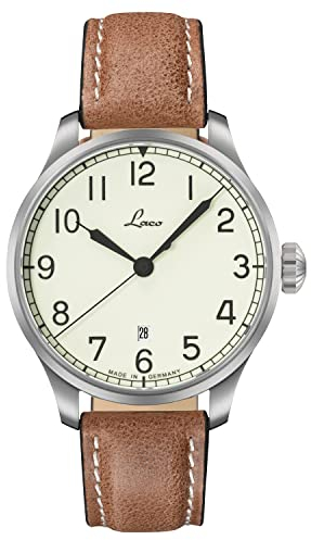 Laco Valencia Herren Armbanduhr, braunes Kalbslederband, Saphirglas, Ø 42 mm, Automatik, Marineuhr, inkl. Etui - 861651.2