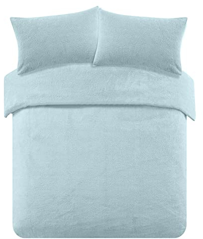 Brentfords Single Teddy Fleece Duvet Blue, Christmas Duvet Set Single Fluffy Bedding Single Duvet Cover Set Ultra Soft Comfy Warm Bed Set with Pillowcase