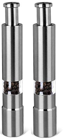 Moulins à Poivre En Acier Inoxydable Avec Bouton-poussoir, Ensemble De Moulin à Sel Et à Poivre Pour Grains De Poivre, Sel De Mer, épices, Moulins à Assaisonnements De Table (2pcs)