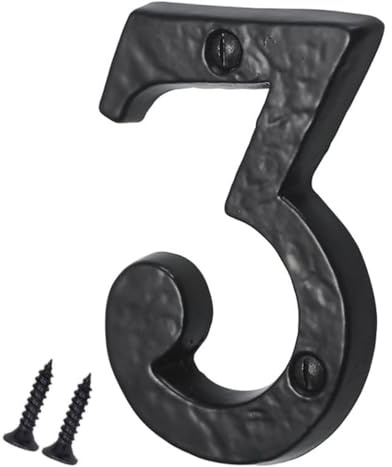 SISI UK® Numeri in ghisa nera per porta di casa, con finitura anticata, 7,6 cm, con viti (numero 3)