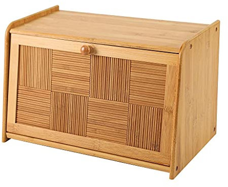 Unibos Bamboo Bread Bin Countertop Bread Storage Bread Bins for Kitchen Retro Bread Bin with Drop Down Front Lid, 38 x 23 x 24cm (No Assembly Required)
