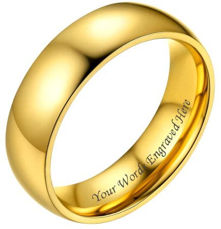 Bestyle Verlobungsring Gold Ehering Edelstahl Freundschaftsringe 6mm Partnerringe mit Gravur Personalisiertes Geschenk für Männer Frauen Paar 62