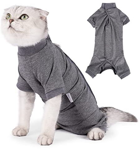 HEYWEAN Traje recuperacion Gato Body Gatos esterilizados Camiseta de recuperación quirúrgica Ropa Manga Larga para Gatos Collares y Conos Alternativo