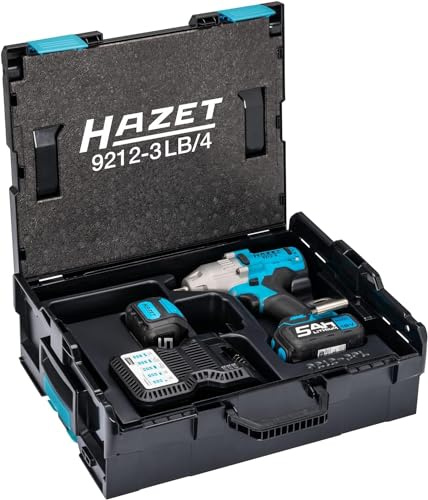 HAZET Akkuschlagschrauber 9212-3LB/4 I 4-teiliges Set inkl. Schnell-Ladegerät und 2x Li-Ionen-Akku, 1/2 Zoll-Vierkantabtrieb, drei wählbare Leistungsstufen für Drehmoment-Anzug