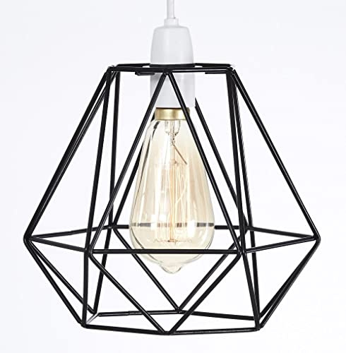 GMUK Home & Garden Products | Retro Vintage Industrial Easy Fit Wire Basket Cage Pendant Light Shade | Pendant Lights, Home Décor & Improvement Essential | 210mm Shade Diameter – Black