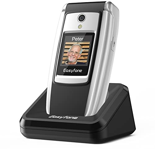 Easyfone T300 4G Easy-to-Use Flip Cell Phone, Big Buttons, Clear & Loud Sound, Hearing aid Compatible, SOS Button, SIM Card Included, Big Battery with an Easy Charging Dock (Black)