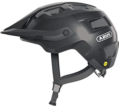 ABUS MTB-Helm MoTrip MIPS - Fahrradhelm für einen sicheren Einstieg in den Mountainbikesport - mit Aufprallschutz - für Damen und Herren - Schwarz Glänzend, Größe L