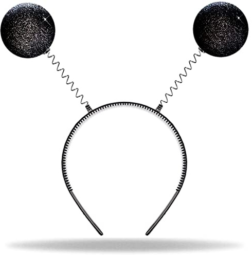 Hatstar Alien Haarreif Schwarz, Kostüm Accessoire mit 2 Wackel Fühler Bommel Glitzer-Kugeln für Karneval, Fasching, Stirnband Diadem für Damen, Herren, Kinder