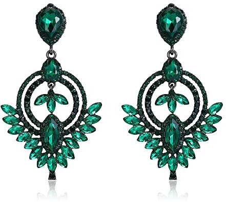 EVER FAITH Ohrringe Hochzeit Österreichische Kristall Tropfen-Strass Art Deco Kronleuchter für Damen Grün Schwarz-Ton