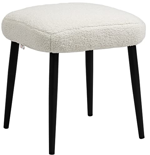 HOMCOM Sitzhocker Hocker quadratisch mit weichem Sitzkissen Stahlbeinen Fußhocker mit Kaschmir-Optik Polsterhocker Ottoman für Schlafzimmer, Wohnzimmer, Cremeweiß