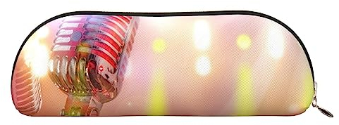 TOMPPY Karaoke Mikrofon Gedruckt Bleistift Fall Stand Up Bleistift Tasche Kleine Bleistifthalter Fall Schreibwaren Organizer Make-up Tasche mit Reißverschluss, gold, Einheitsgröße, Make-up-Tasche
