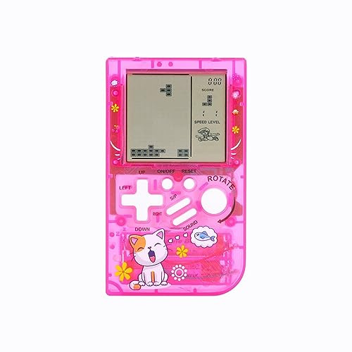 CZT Kreative transparente Ziegelmaschine Retro Spielkonsole Handheld Spielkonsole Interessantes Puzzle Spiele jederzeit überall Spielen Kindergeschenke Studentengeschenke Pocket Spielkonsole (Pink)
