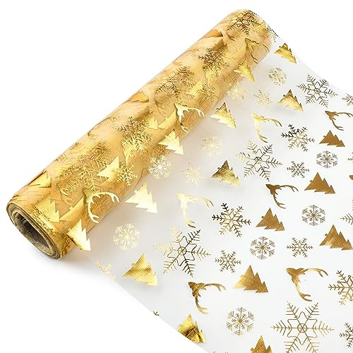 Bekeify 15 M x 28 cm Tischläufer Gold Tischband Glänzend Goldene Weihnachten Dekostoff Polyester Tischdeko für Party Ostern Weihnachten Hochzeits Geburtstagsfeiern Tischdeko Gold