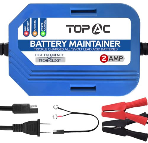 TOPAC 2 Amp 12V Smart Automatic Battery Charger, Maintainer, Trickle & Float Charger for Car, Truck, Motorcycle, Boat, Lawn Mower, Lead Acid Batteries