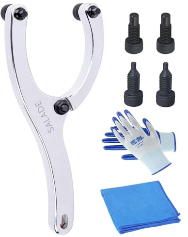 Salade 8-Inch Heavy Gland Nut Wrench with Handle, Adjustable Spanner Wrench for Removing Hydraulic Cylinder Glands Under 5 Inches, Includes 5/32 1/4 5/16 Pins, Gloves, and Towel