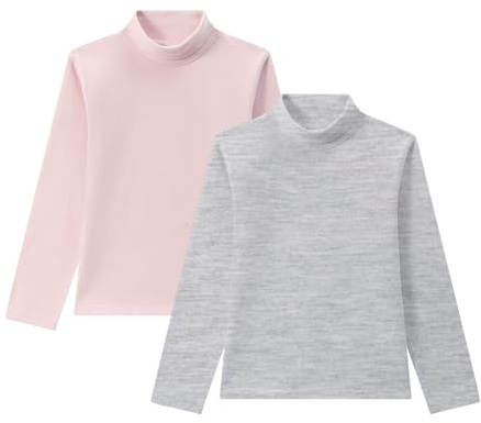 AMOMÍ Camiseta Térmica Interior Niñas Cuello Medio Alto Semi Cisne Manga Larga Colores Lisos. Pack de 2 Camisetas… (3 Años, Rosa+Gris)
